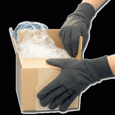 10877 - Direct Safety Jersey Gloves: Brown, Standard Weight, Men's Knit Wrists, Mini Dots One Side, Dozen Pair