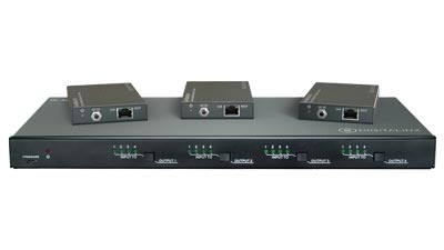 DL-44E-KIT - 4X4 4K HDBT Matrix Switch kitted with 3 HDBaseT PoE receivers